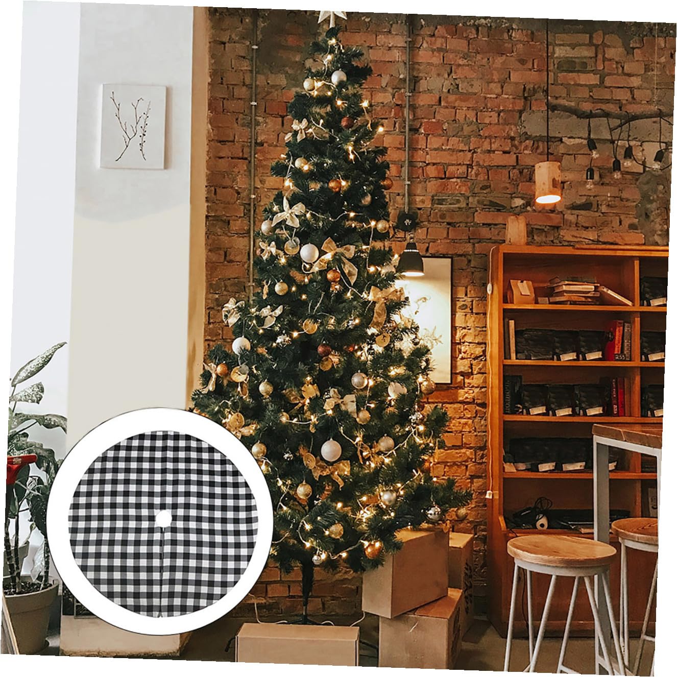 ARTIBETTER Gonna per Albero di Natale 120 CM Bianco Nero Grembiule Copri-Supporto Design Natalizio Decorazione Casa Negozi e Uffici per Festa di Natale