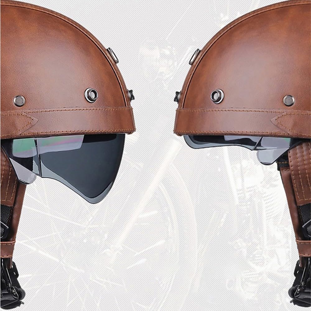 Retro 3/4 Casco Aperto Moto Mezzo con Occhiali, Vintage Style Caschi Jet Caschi Cromwell, DOT/ECE Approvato Demi-Jet Casco da Moto per Uomo E Donna Adulto,