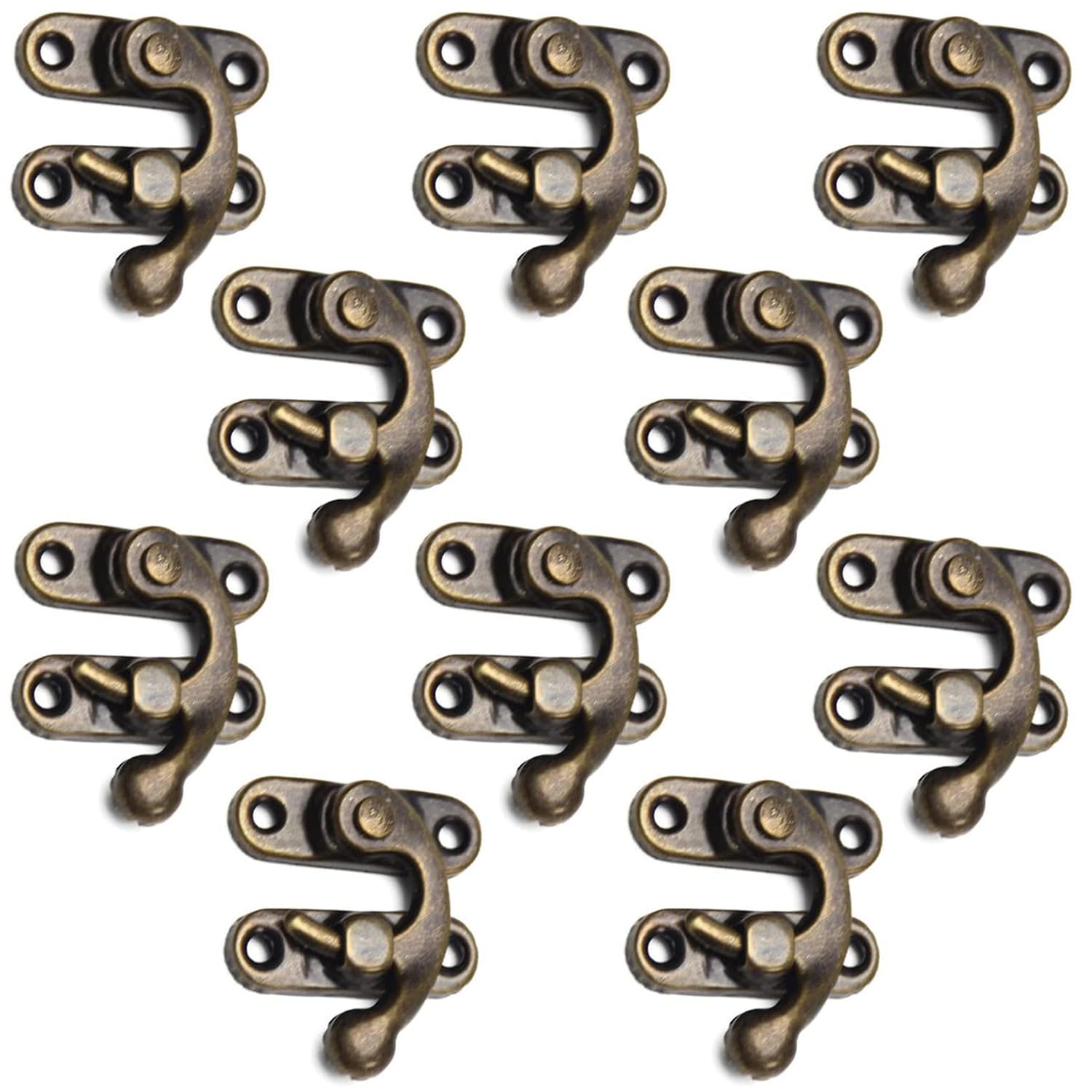 MroMax 10Pcs Antique Right Latch Hook Hasp Vintage Lock Clasp Swing Arm Latch with Screws Plated Bronze for Suitcase Case Jewelry Wooden Boxes and DIY Handicrafts 32 x 27mm/1.26 x 1.06 inch