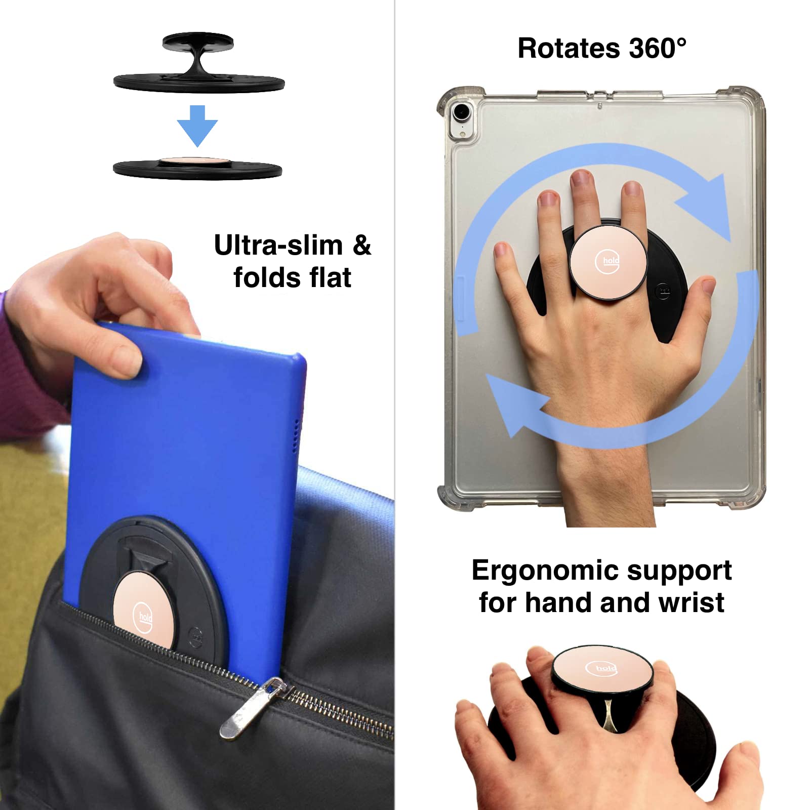 G-Hold® - Komfort-Tablet-Halterung funktioniert mit jedem Tablet, Tablet-Hülle, E-Reader, iPad – universell, ergonomisch, drehbar, flach zusammenklappbar und verstellbar (Roségold)