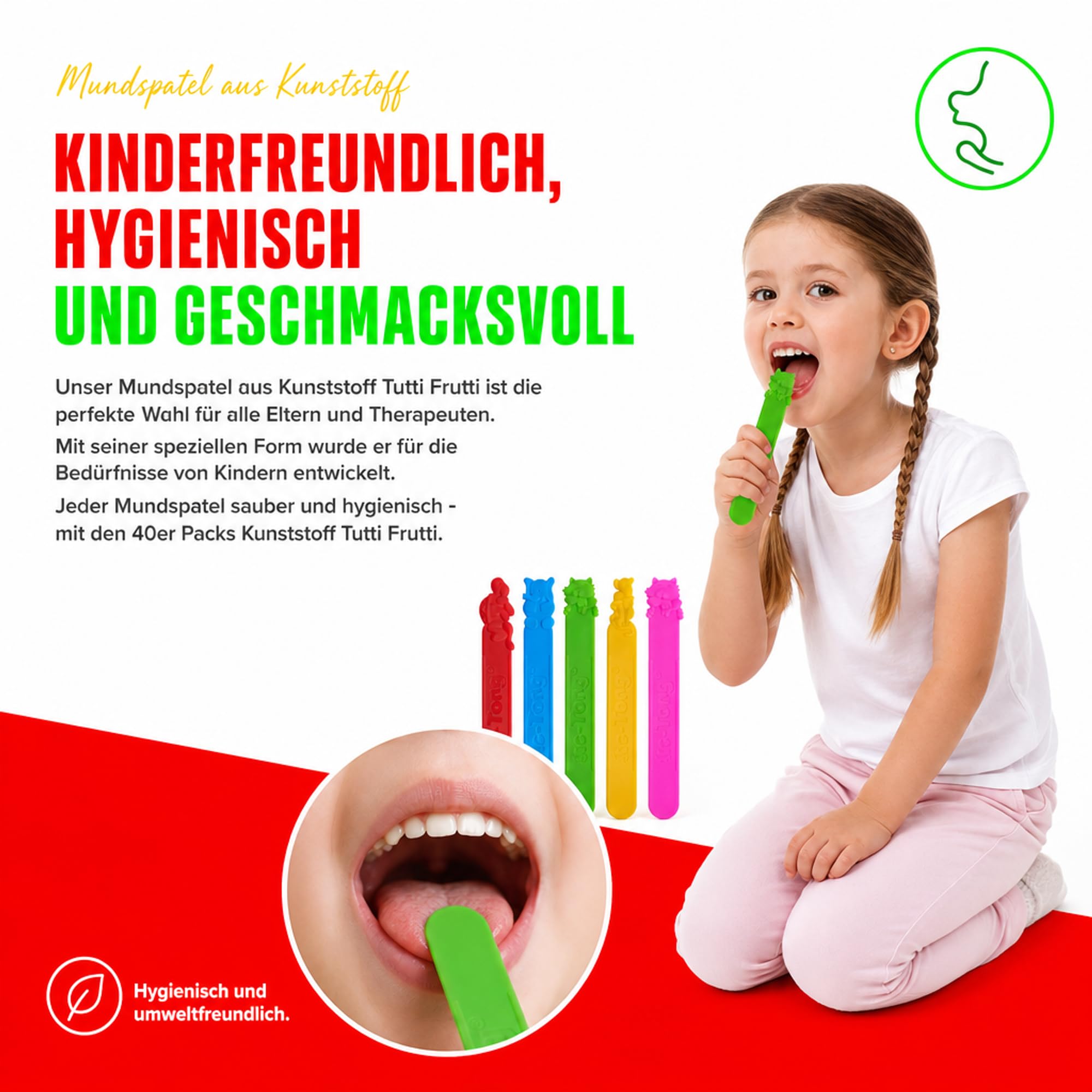 Bouche Spatule en plastique avec les arômes de fruits 40 pièces stériles, avec goût pour enfants ou orthophoniste