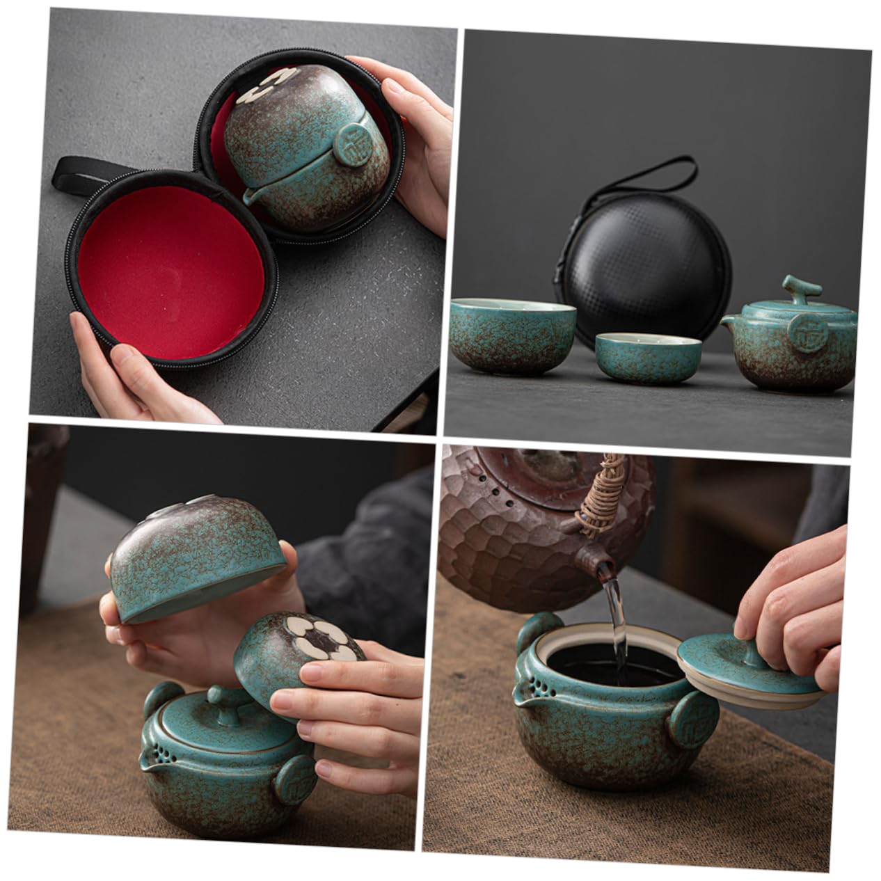 Teekanne Tee Geschenk Satz Satz Tragbares mit Stövchen und Tassen aus Keramik Chinesisches Reise Teeset für Erwachsene für Unterwegs und Tee Partys