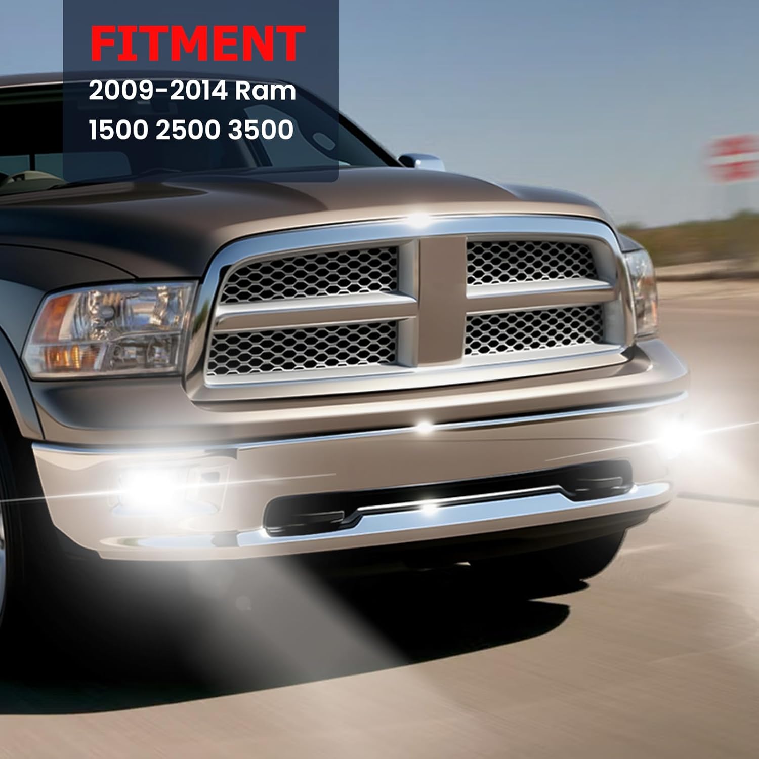 LED Fog Lights Compatible with 2009 2010 2011 2012 2013 2014 Ram 1500 2500 3500 Taillights with DRL 1 Pair Front Bumper Driving Fog Lamps clear lens