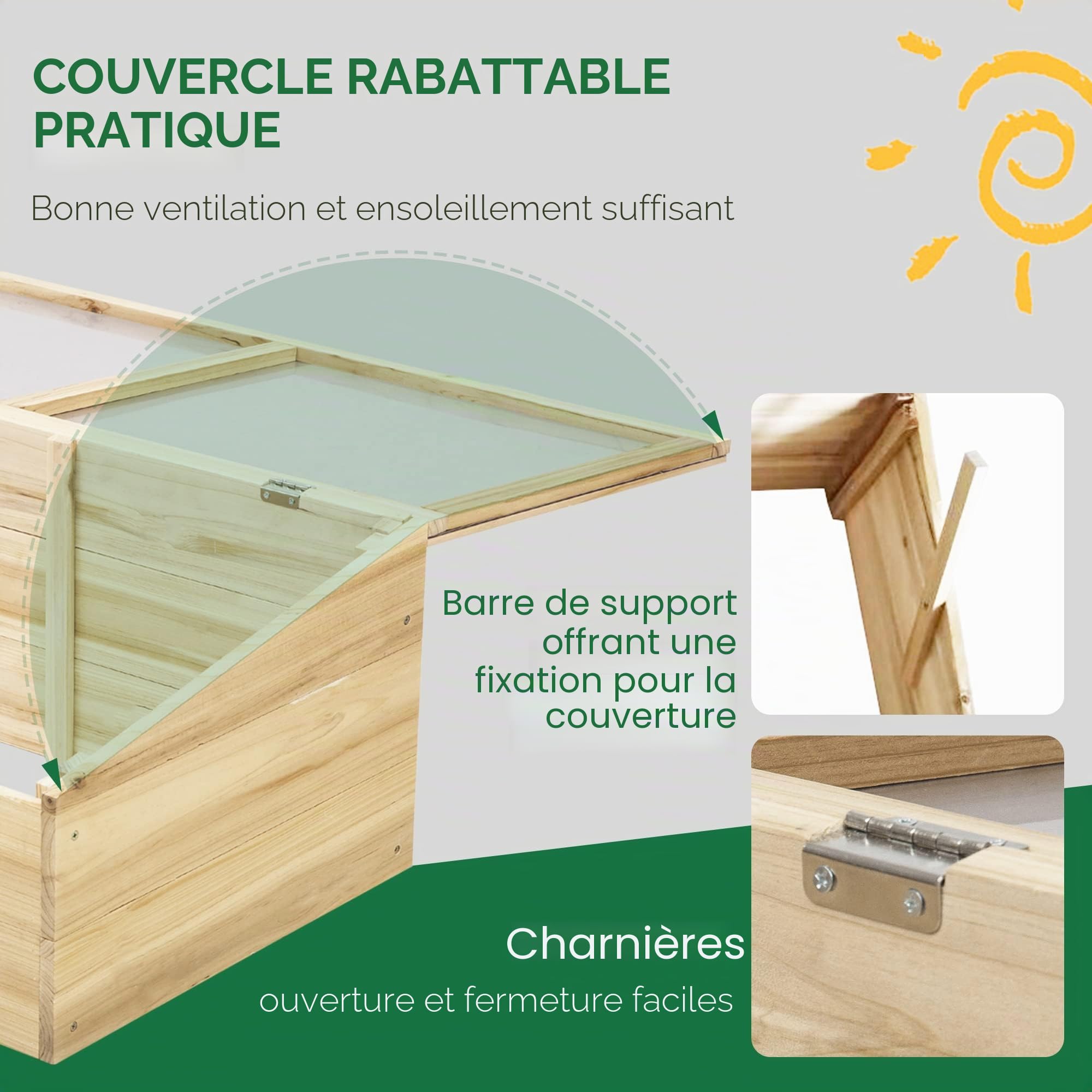 Outsunny Serre Bois Cadre Froid Jardin Balcon 100x50x35 cm Naturel