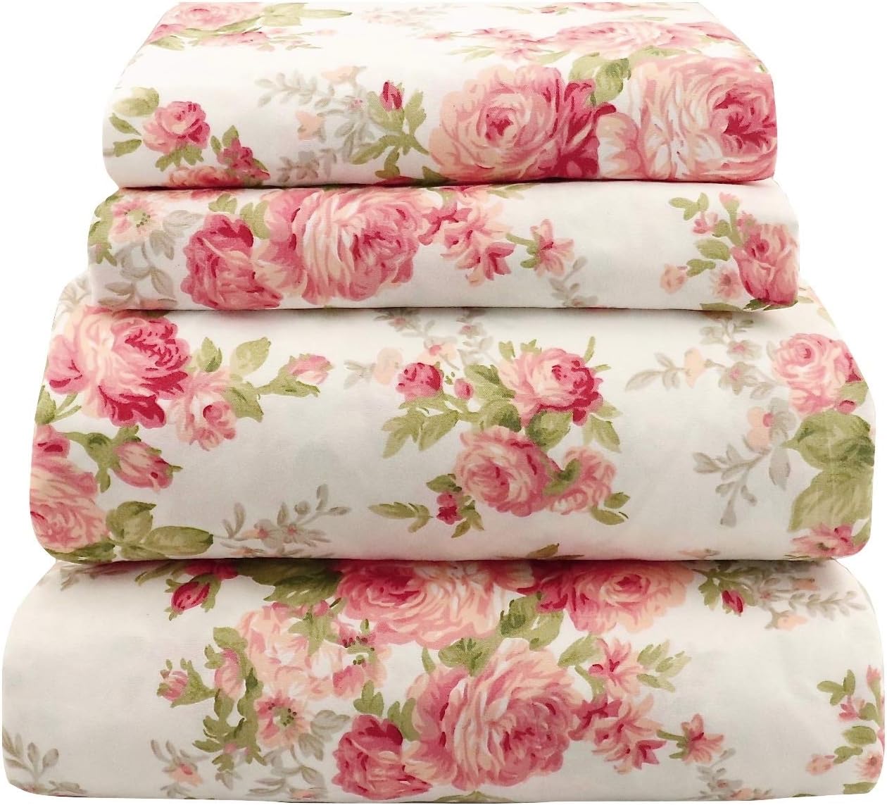jaycorner 1800 Series Beautiful Bedding Super Soft Egyptian Comfort Sheet Set Rose Floral Peach & Pink, 3 pieces (Queen Size)