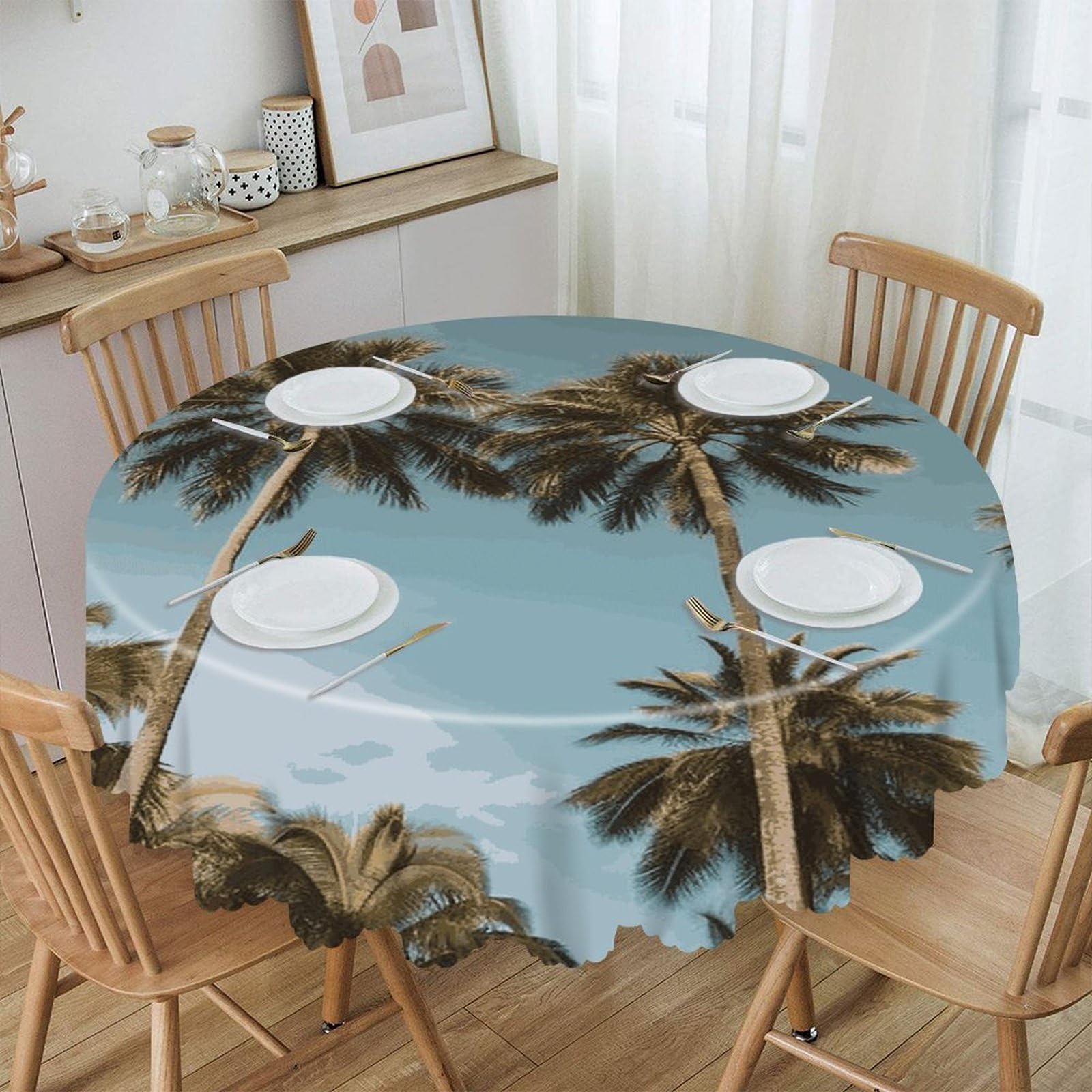 VstaDank - tall tropical palm tree round tablecloth 60 inch easy clean round thick decorative polyester tablecloth for dining kitchen party farmhouse outdoor