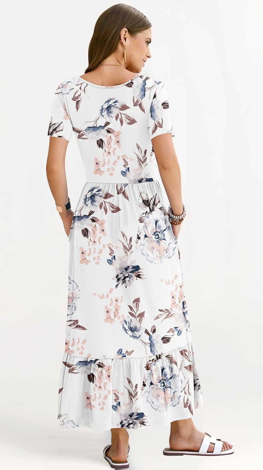 AUSELILY Womens Summer Dresses 2025 Short Sleeve Maxi Dress Crewneck Casual Sundresses with Pockets - Image 3