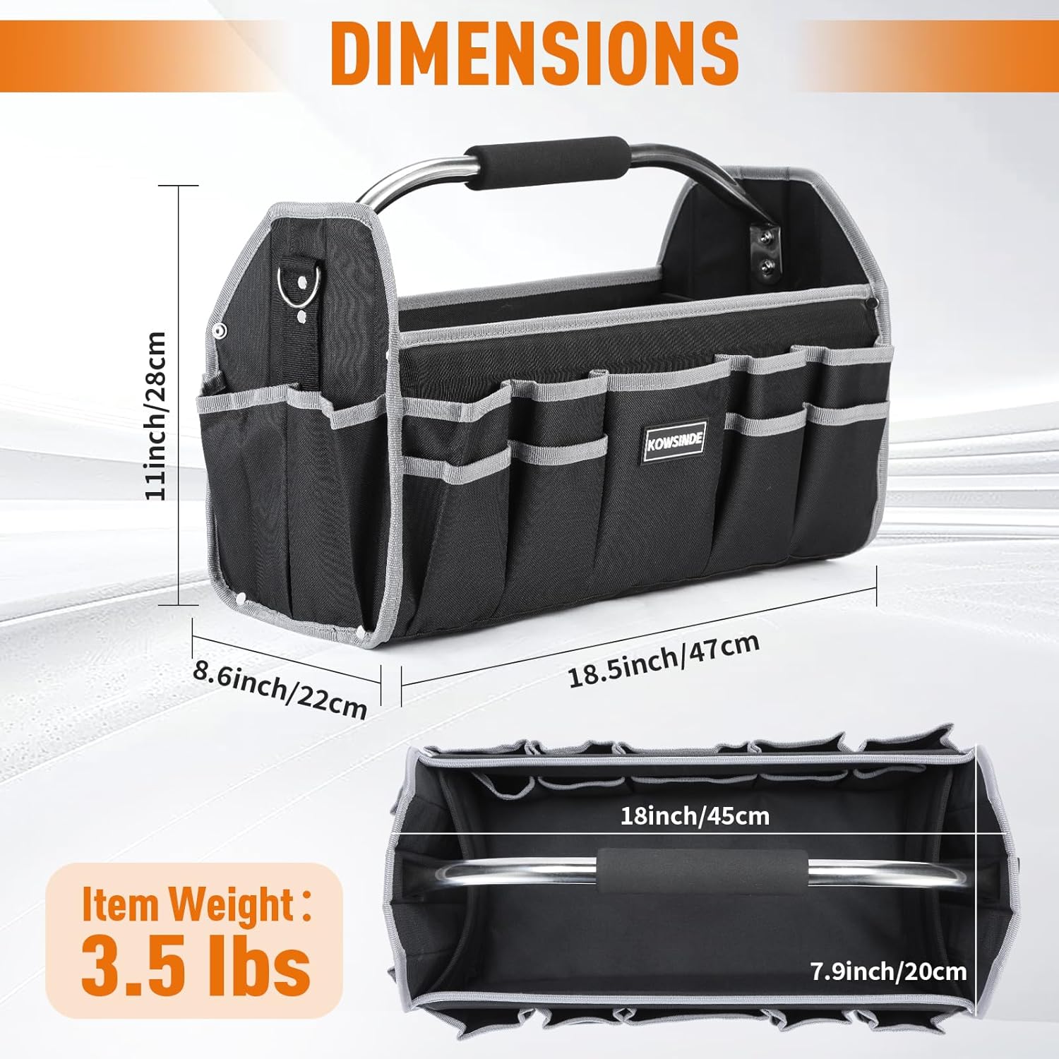18 Inch Tool Bag, Electrician Tool Bag, Open Top Tool Bags, 26 Pockets Can Hold Many Tools, Steel Handle and Removable Shoulder Strap