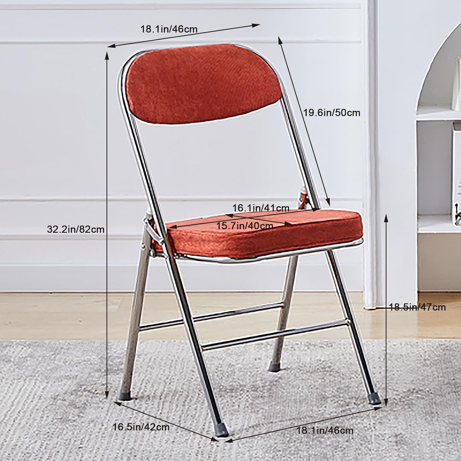 WHYATT Folding Chairs, Outdoor Chair with Padded Seats for Outdoor & Indoor, Portable Stackable Commercial Seat for Events Office Wedding Party (Color : Orange, Size : Electroplated Legs)