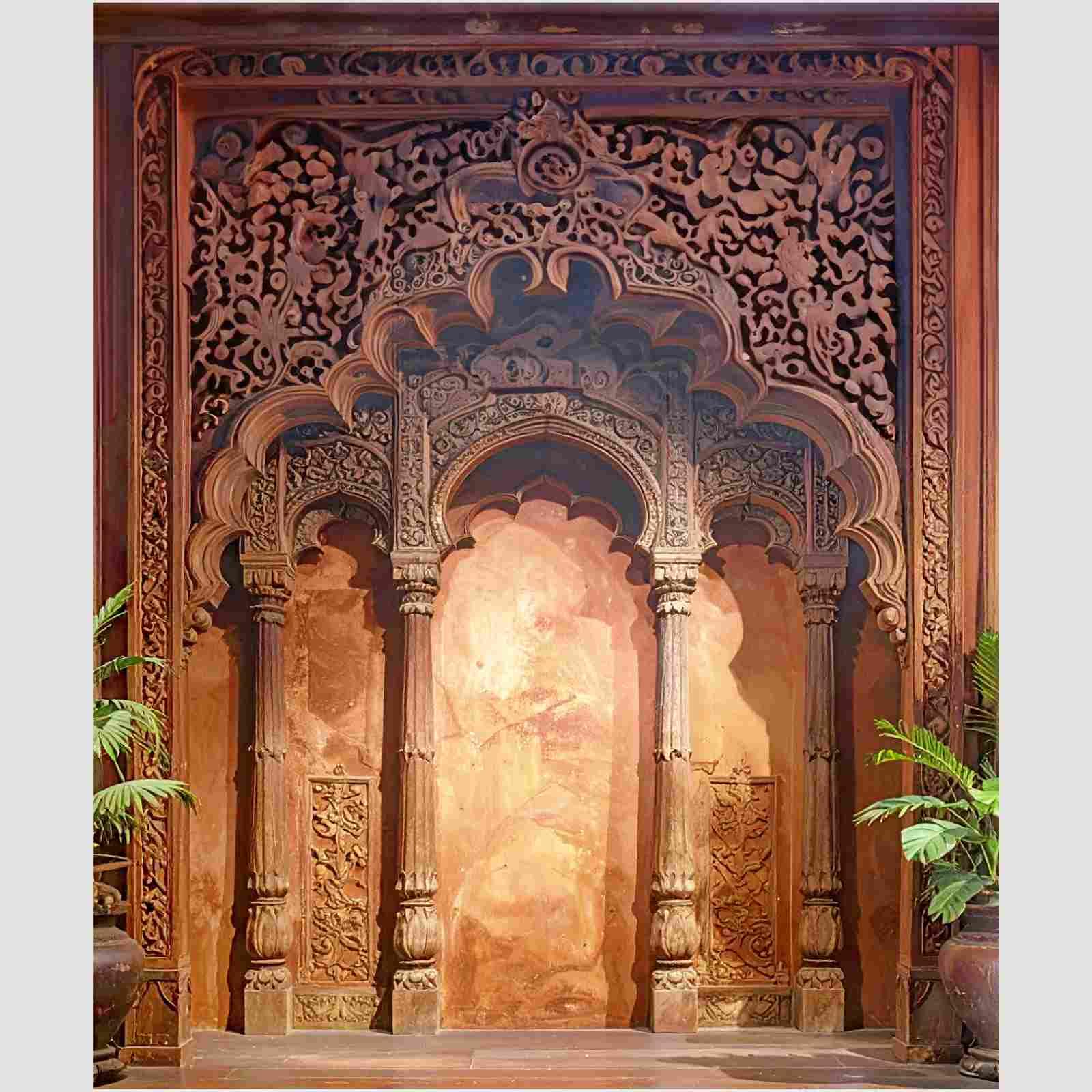 Heeritage Archway Backdrop – Intricate Traditional Craftsmanship Theme | Rustic Carved Arch Design for Photography, Events, Home Decor & Display (5ftW x 6ftH)-image-2