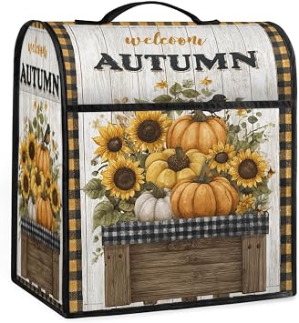 Autumn Sunflower Mixer Cover Pumpkin Bird Wood Coffee Maker Cover Stand Mixer Covers Compatible with 6-8 Quart Tilt Head Bowl Lift Dust Covers with Pockets for Accessories
