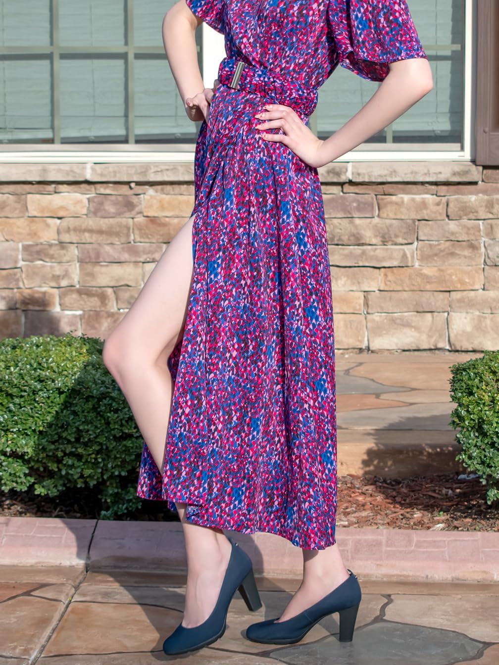 JENN ARDOR Women's Pumps Closed Round Toe Block High Heels 3 inch Leather Pump Shoes - Image 2