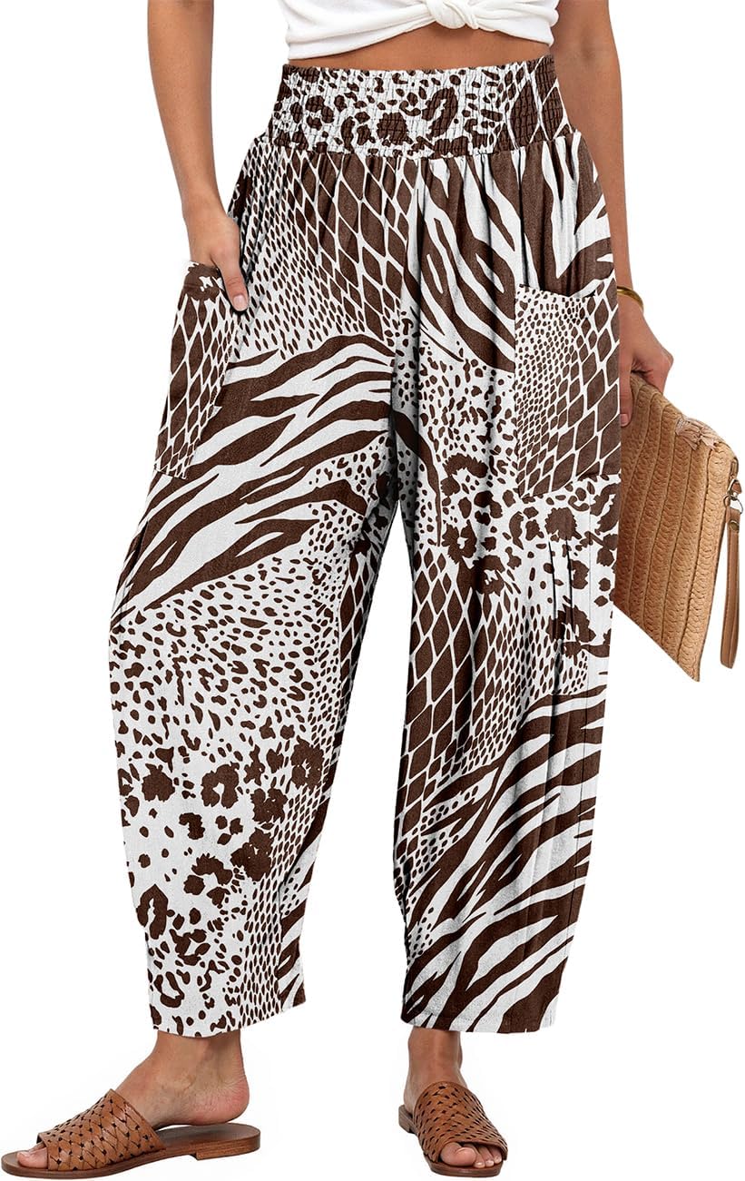 TARSE Women's Linen Wide Leg Pants Baggy High Waist Palazzo Pants