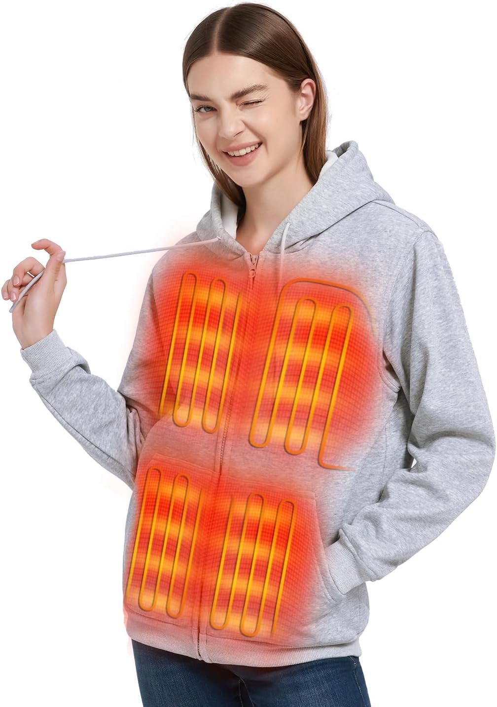 Cadai Heated Hoodie for Men and Women with 7.4V Battery Pack, Heavyweight Full-Zip Fleece Hooded Heated Sweatshirt (Unisex)