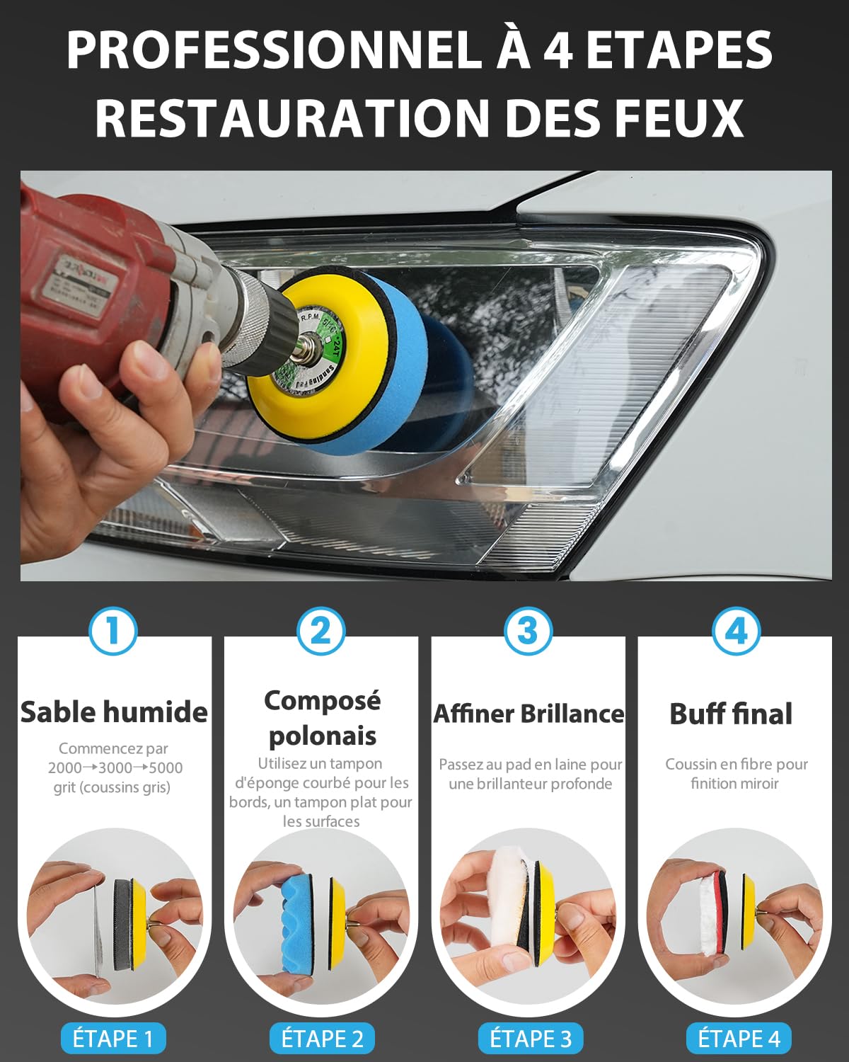 Éponges de Polissage 78 Pièces, 30/50/80mm Kit de Polissage Pad Éponge à polir Kit, Disques Abrasifs Grain 2000 to 5000, Compatible Mini Ponceuse pour Métal, polissage voiture, Möbeln