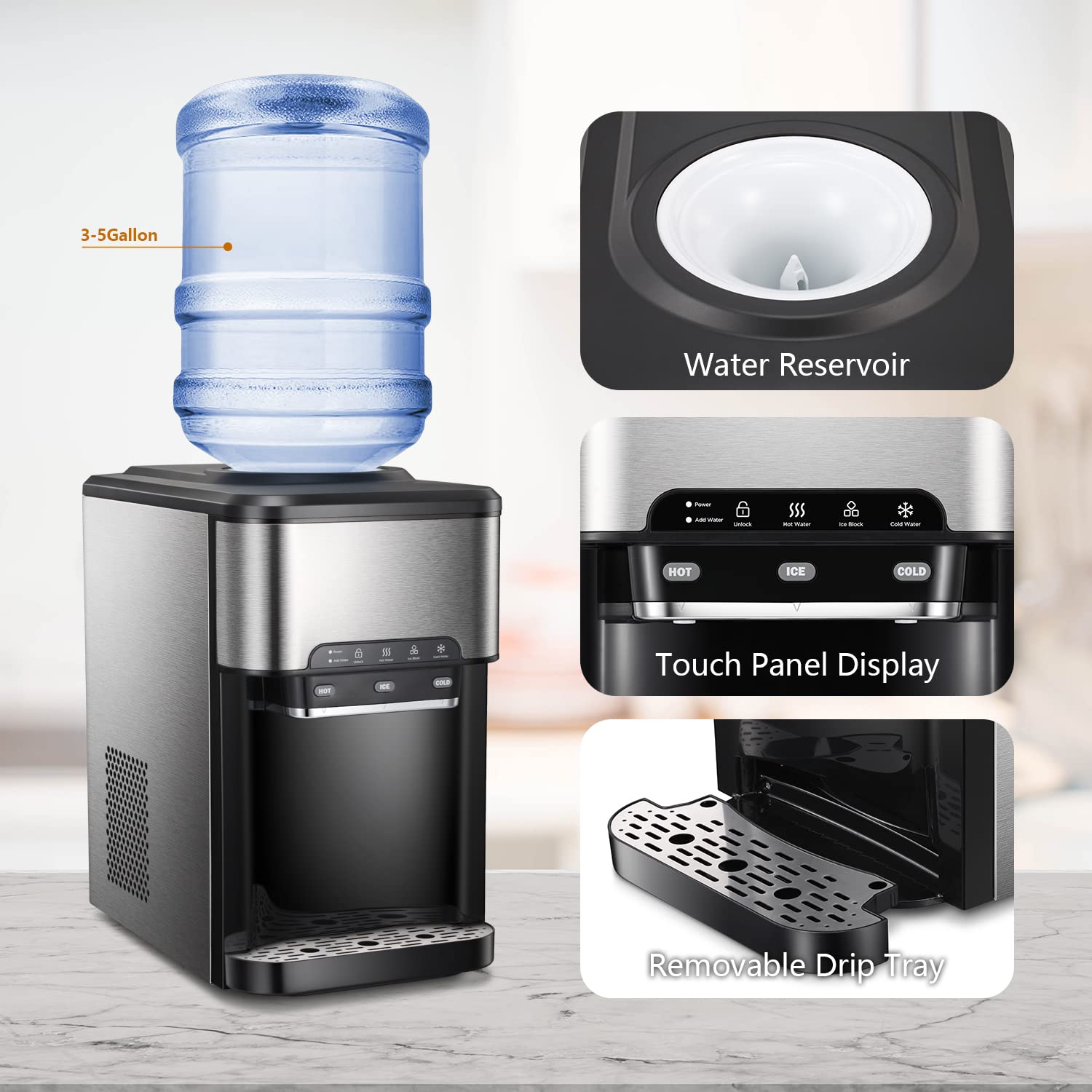 Buy COWSAR Countertop Water Dispenser,Builtin Ice Maker,Water Cooler