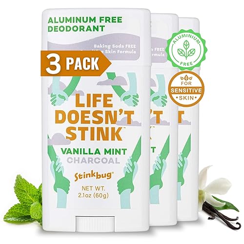 Stinkbug Naturals - Desodorante orgánico sin aluminio con vainilla y menta, aceite de coco y carbón activado, sin parabenos, desodorante para piel