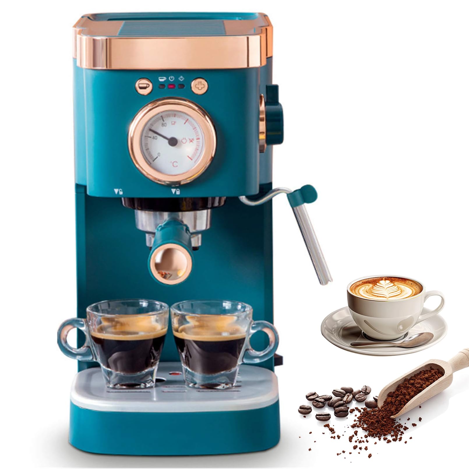 Macchina da caffè espresso con montalatte a vapore, pressione 20 bar, 1050 W, per uso domestico