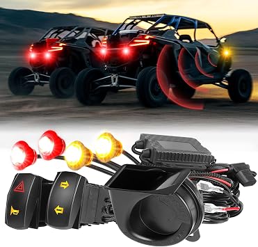 Nirider UTV Turn Signal Kit with Horn Plug and Play Universal Street Legal Kit with Switch Hazard Lights for Polaris Can-Am Pioneer Kawasaki CFMOTO Side by Side Golf Cart UTV ATV - 4 Lights Amber Red