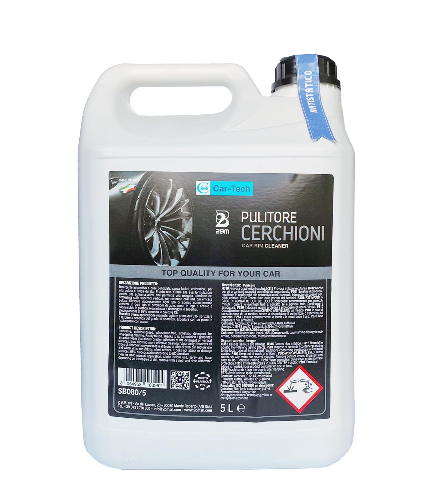 Pulisci Cerchioni Auto Car-Tech 2BM | Detergente e Sgrassante, Elimina Sporco e Residui Ferrosi da Cerchi in Lega/Acciaio e Carrozzeria | Pulitore Cerchioni Car Rim Cleaner Tanica 5 l