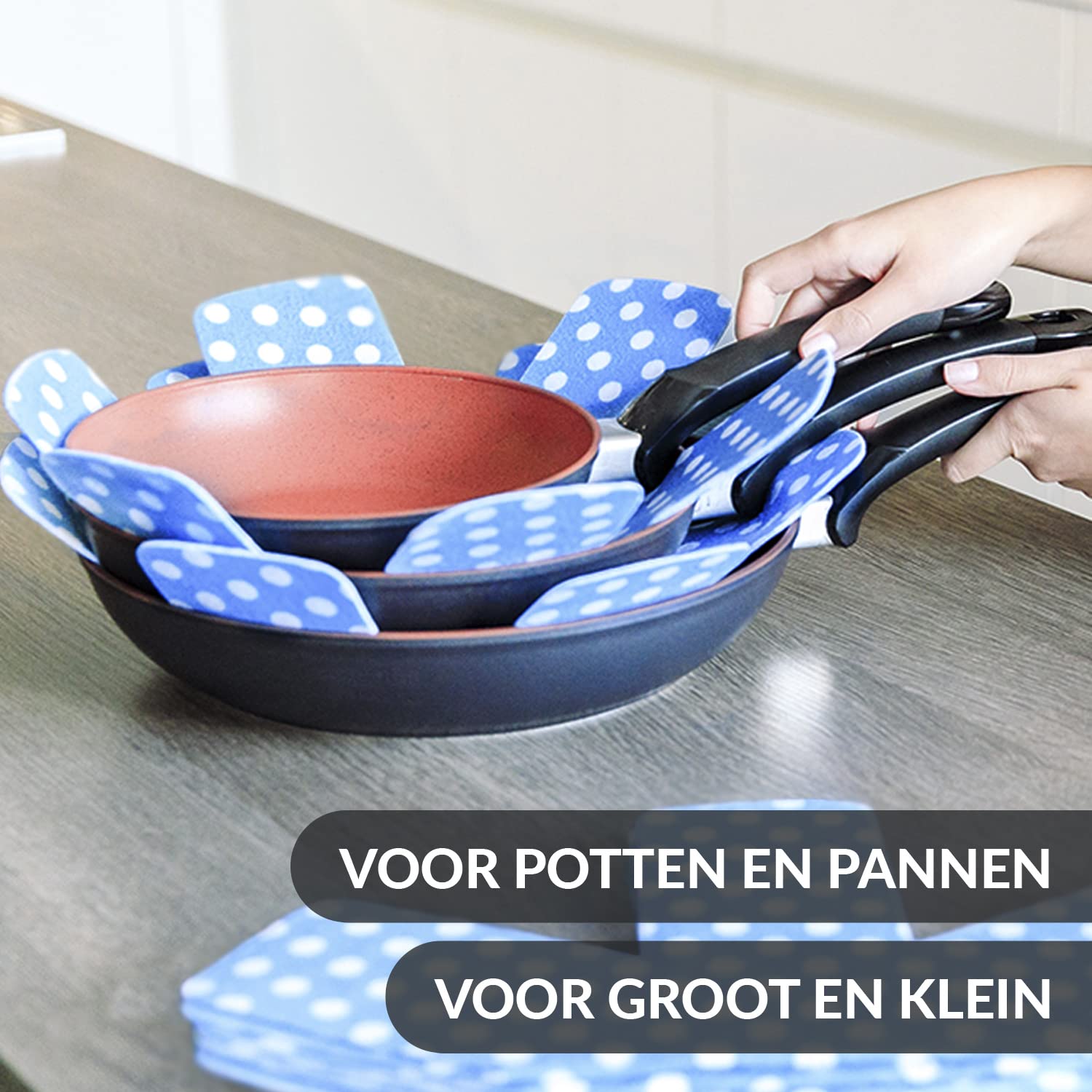 Pannenbeschermers voor pannen, potten, kommen en andere keukengerei, set van 6, 2 x 38 cm, 2 x 35 cm, 2 x 26 cm, pannenbeschermer van vilt, donkergrijs antraciet