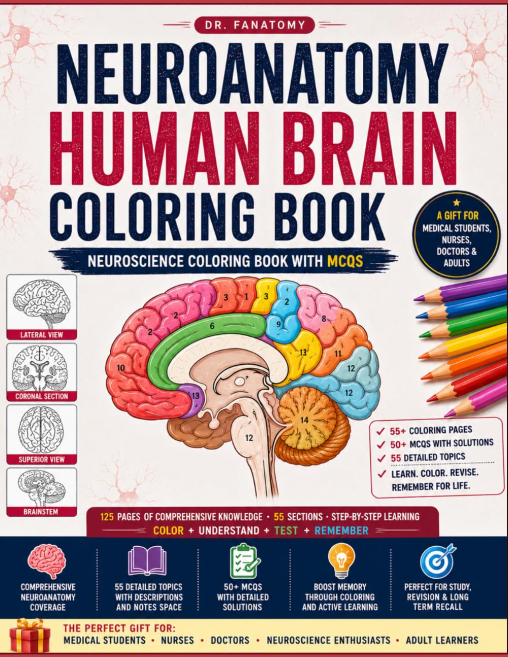 Neuroanatomy Human Brain Coloring Book: Neuroscience Coloring Book with MCQs ( Multiple Choice Questions) | A Gift for Medical School Students, Nurses, Doctors and Adults