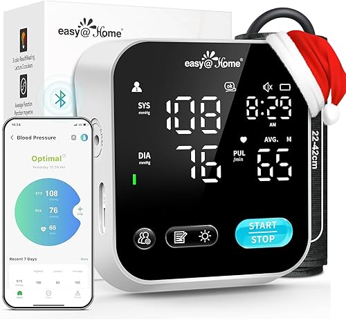 Blood Pressure Monitor for Home Use – Easy@Home Smart BP Machine with Free MyHeartPal App, Automatic Blood Pressure XL Cuff, LED Screen & Voice