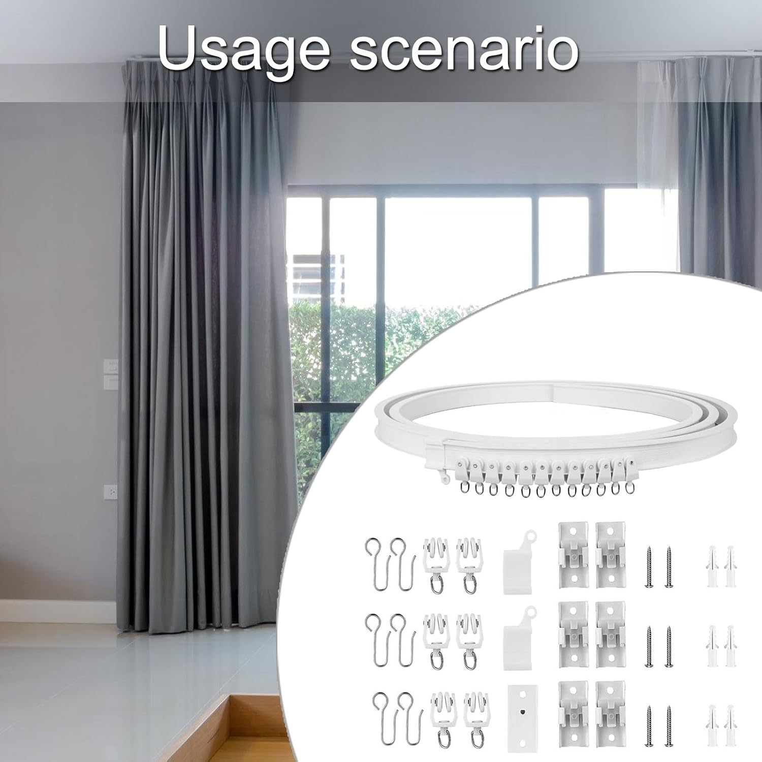 Multipurpose Ceiling Mount Curtain Rails Kits 5 Meter Bendable Track with Rollers and Ceiling Brackets Accessories Set