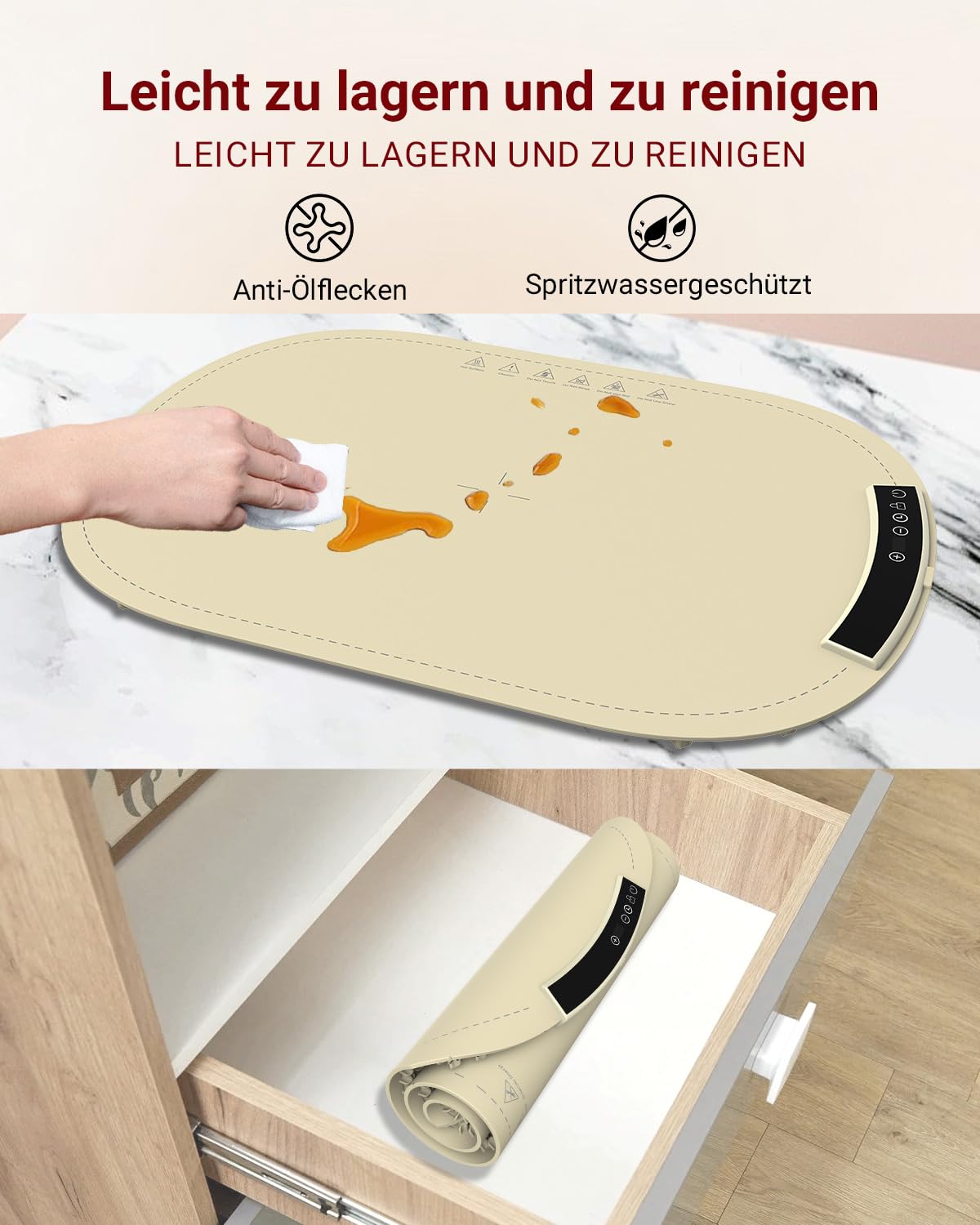 MYMULIKE Elektrisches Warmhalte-Tablett 40-100°C faltbare Heizplatte