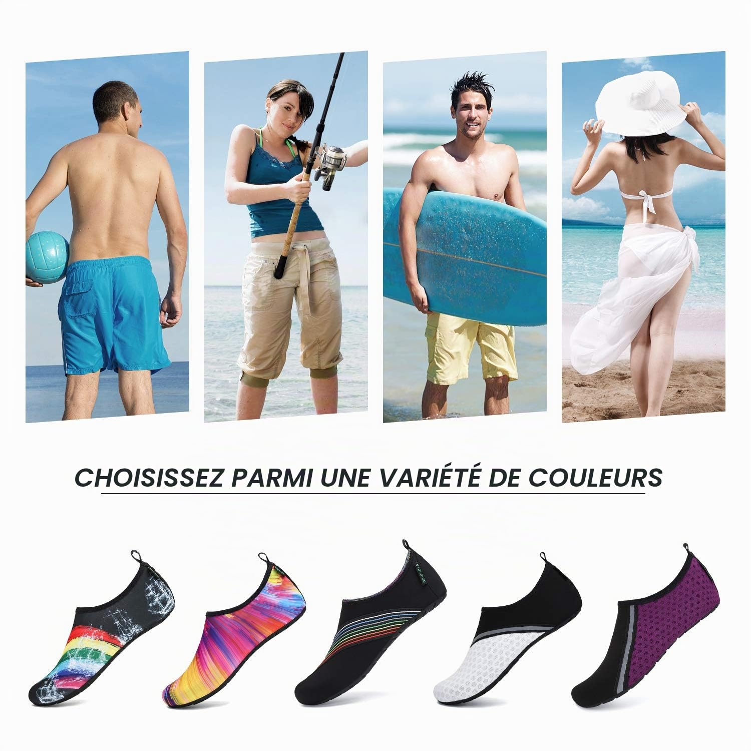 SAGUARO Femme Chaussures d'eau Homme Chaussures de Plage Unisexe Chaussures Aquatiques Respirant Séchage Rapide Chaussures de Natation Noirfoncé 40/41 EU