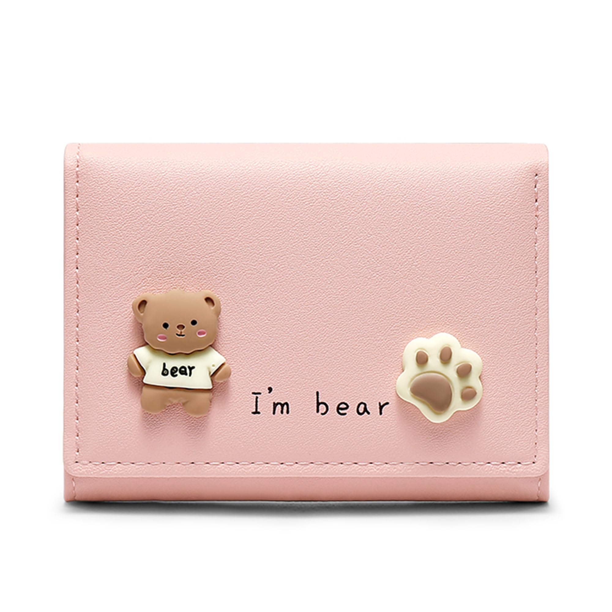 MOMOJULI Cute Tri-Folded Wallet PU Leather Aesthetic Wallet Fashion Purse with Cash Pocket Card Slot Holder ID Window for Ladies and Women Cat Paw