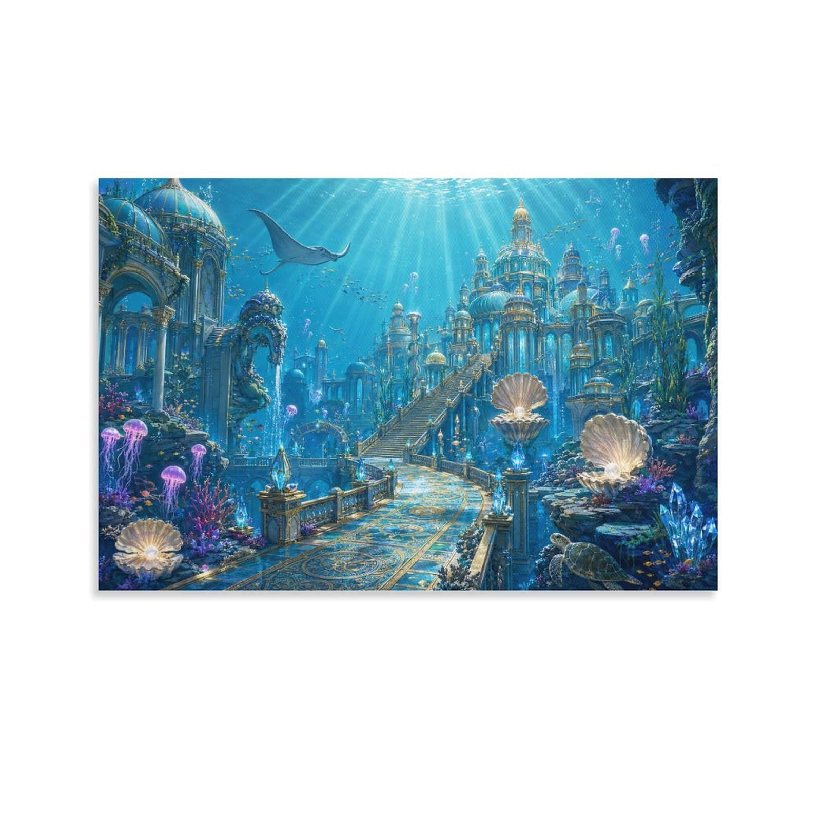ASDFGHJKLZA Atlantis Underwater Kingdom Canvas Prints Modern HD Wall Art Pictures Poster Decor for Living Room, Dining Room, Home, Bedroom Decorations, Gift 20x30inch(50x75cm)
