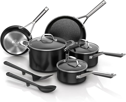 Ninja NeverStick Essential - Juego de utensilios de cocina de 10 piezas, C19010 Ollas y sartenes antiadherentes duraderas, anodizadas duro, aptas