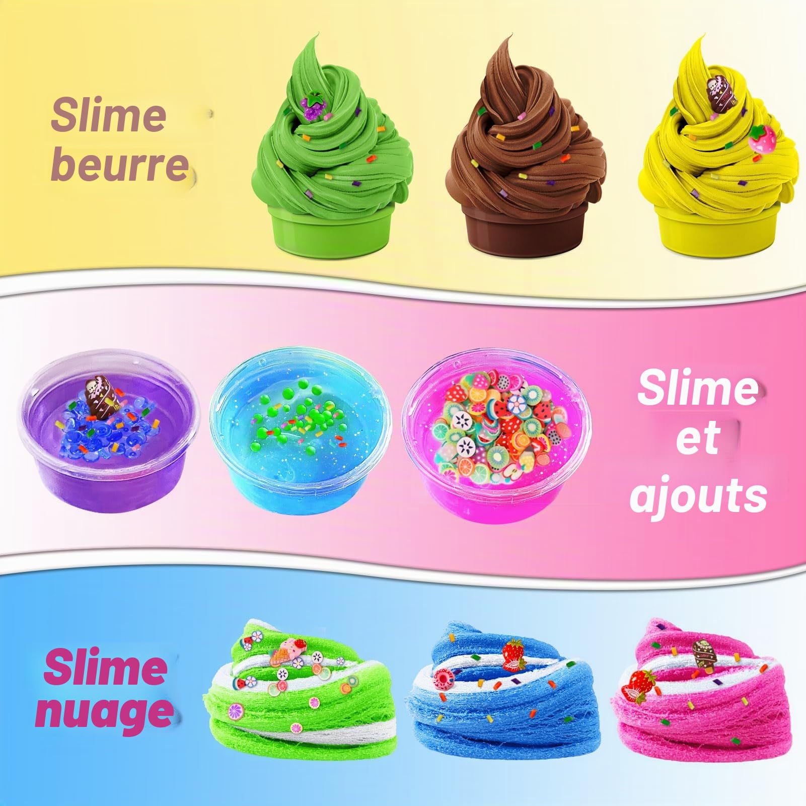 YOPINSAND Kit de Fabrication de Slime de Crème Glacée pour Filles, Beurre, Mousse et Nuage de Slime avec Compléments, Boules en Mousse, Breloques, Cadeaux de Fête pour Enfants de 3 à 12 Ans