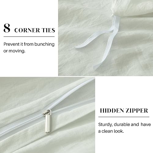 Miniatura 3 de Juego de funda de edredón de lino de 3 piezas, mezcla de lino belga natural puro, funda de edredón blanca tamaño King de 90 x 104 pulgadas con 8