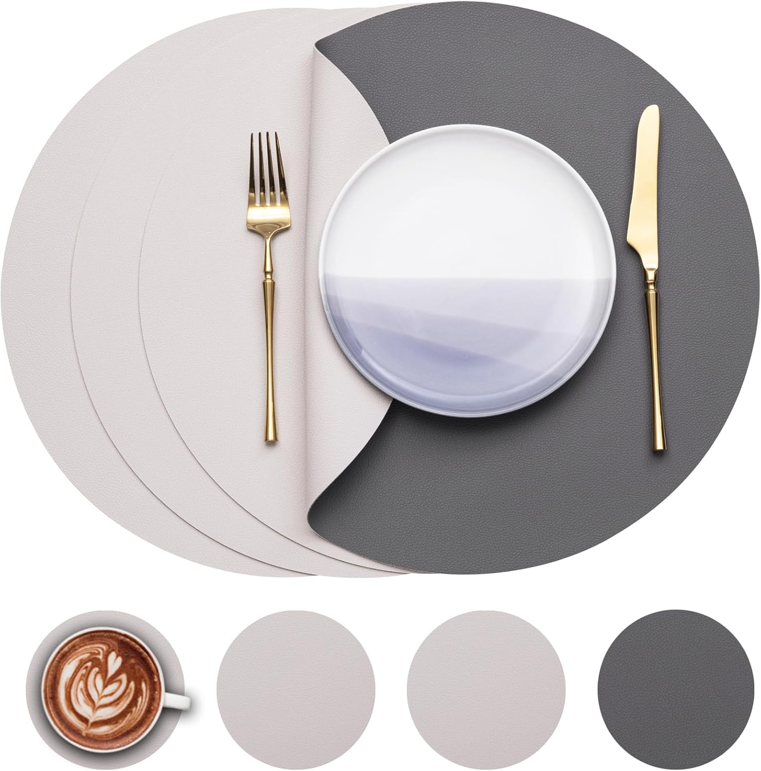 Myir JUN Round Table Placemats Set of 4 Faux Leather Place Mats and
