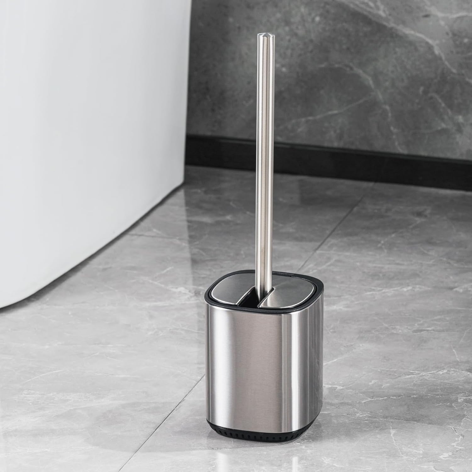 Toilet Brush and Holder Set Toilet Bowl Brush Stainless Steel Automatic Open lid Toilet Bowl Cleaner Brush Set Toilet Scrubber Kit Toilet Cleaning Brush for Bathroom