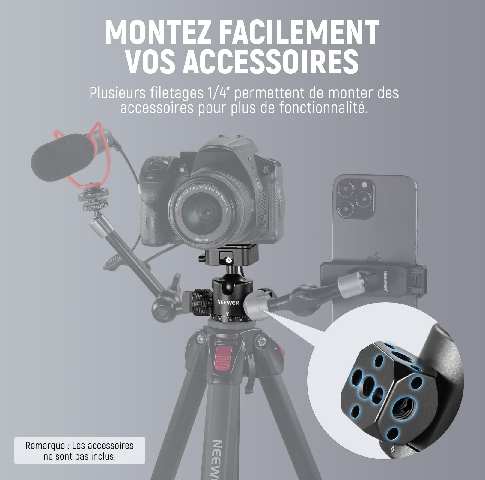 Rotule Panoramique NEEWER 360° Métal Avec Plateau Arca - Charge 8 Kg | Pour Trépied Et Monopode