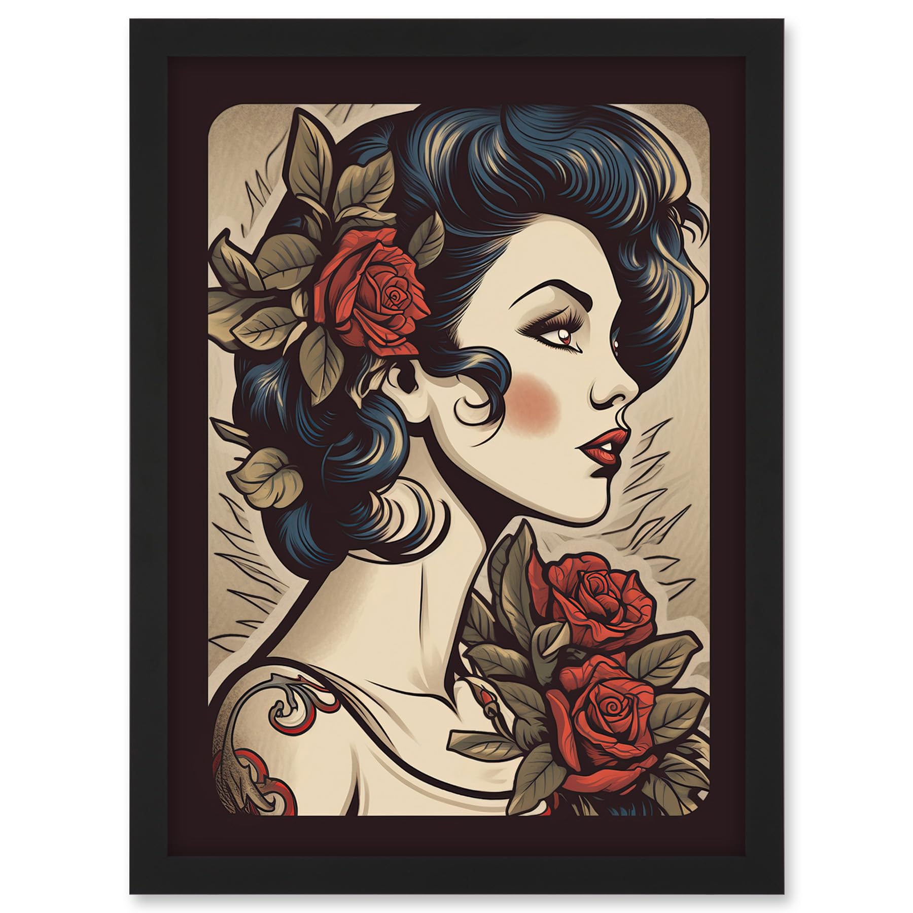 Statement Herren Tshirt Aufdruck Honey Inked Girl Männer Oberteil Kurzarm Tattoo Böses Mädchen La Familia Pin Up Print Shirt Moderne Sommer Kleidung Gr. S-5XL (Schwarz, S, s