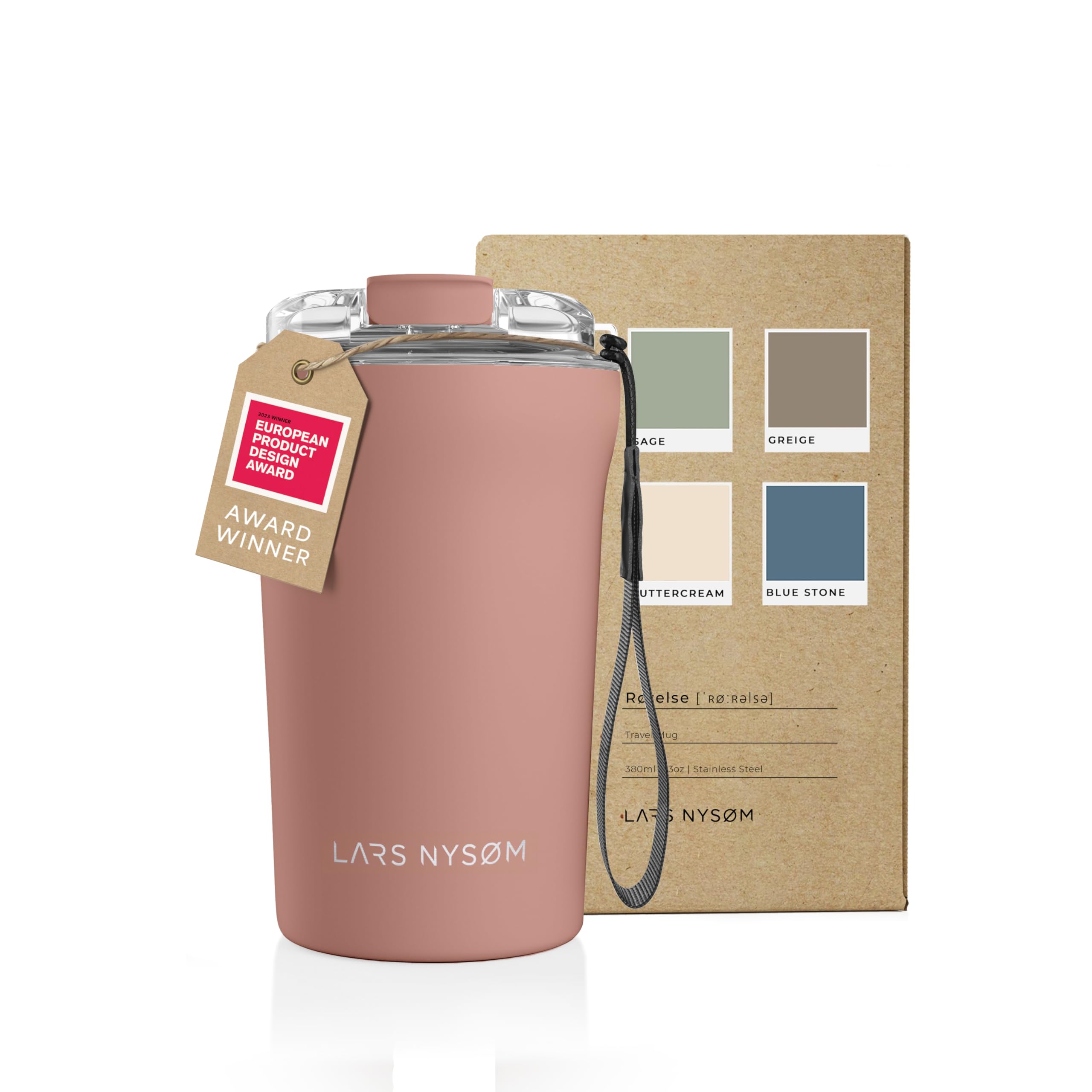 LARS NYSdiameter M Thermo Coffee Mug-to-go with Strap 13oz, Blush Rose, 380 ml