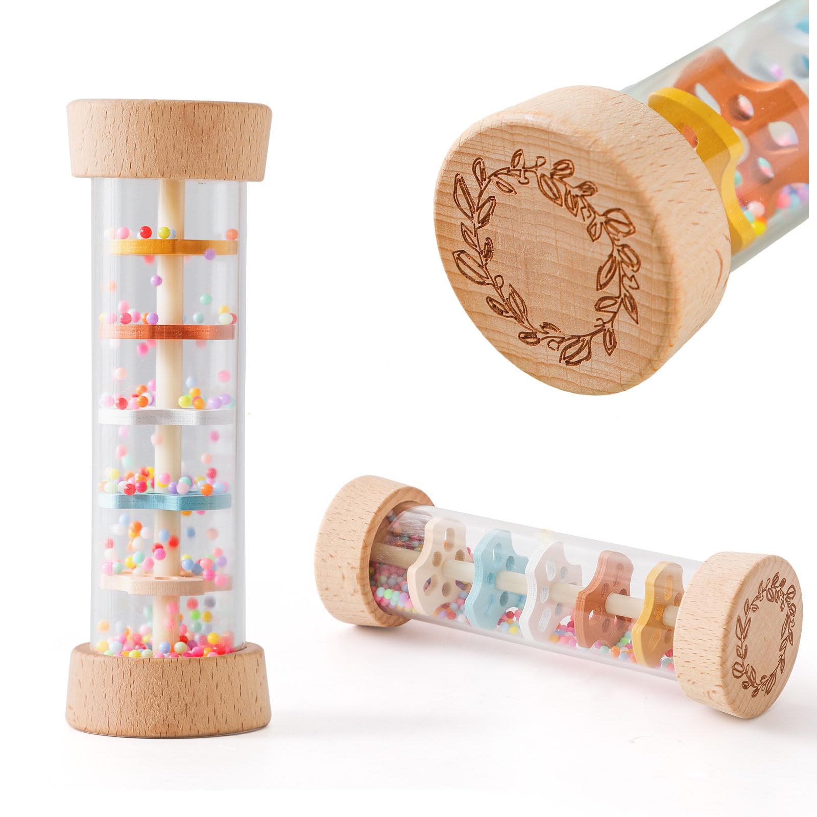 WOODEN TEETHER Rassel Baby Rainmaker Musical Toy Rain Stick Musical Toy Montessori Toys for Babies,Baby Rattle Sensory Hand Grip Developmental Toy, Musical Instruments Toys
