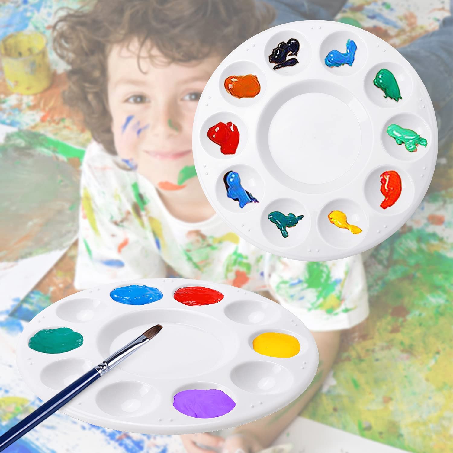 Palettes De Peinture En Plastique,Palette Peinture Enfant,Palette Ronde Aquarelle,pour La Peinture, Le Dessin Et L'Artisanat De Bricolage,Palettes De Peinture Rondes En Plastique (12 PièCes