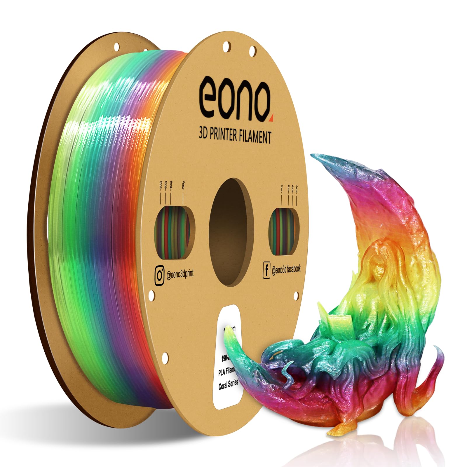 Eono Matte Rainbow PLA Filament 1.75mm, 3D Printer Filament PLA, -0.03mm, 1kg(2.2lbs)/Spool, Multicolor Rainbow Filament.