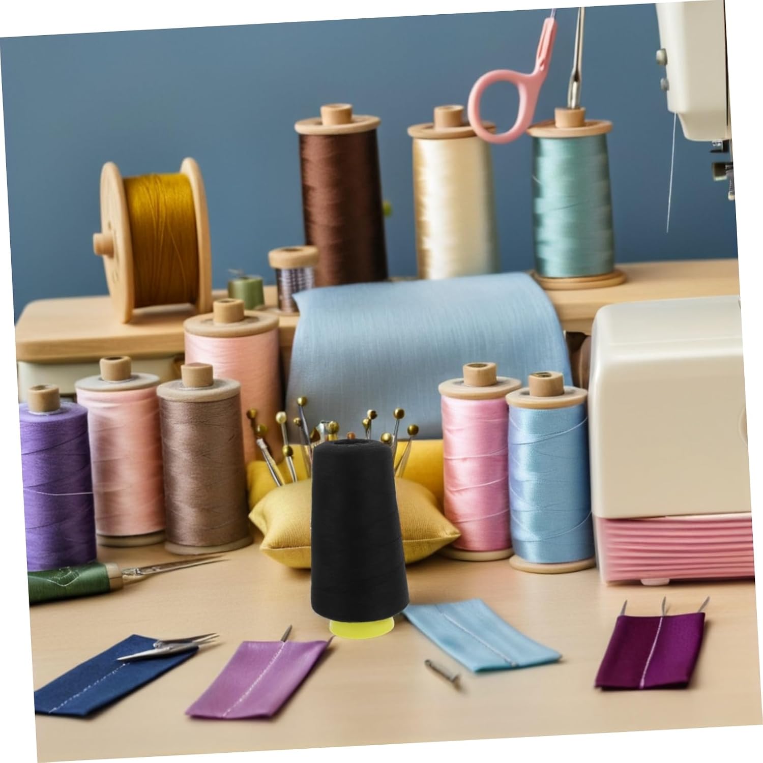 Gadpiparty Yards Overlock Polyester Sewing Thread Cone Spools for Quilting Upholstery Stitching Black High Strength Low Lint Compatible with Home Commercial Machines