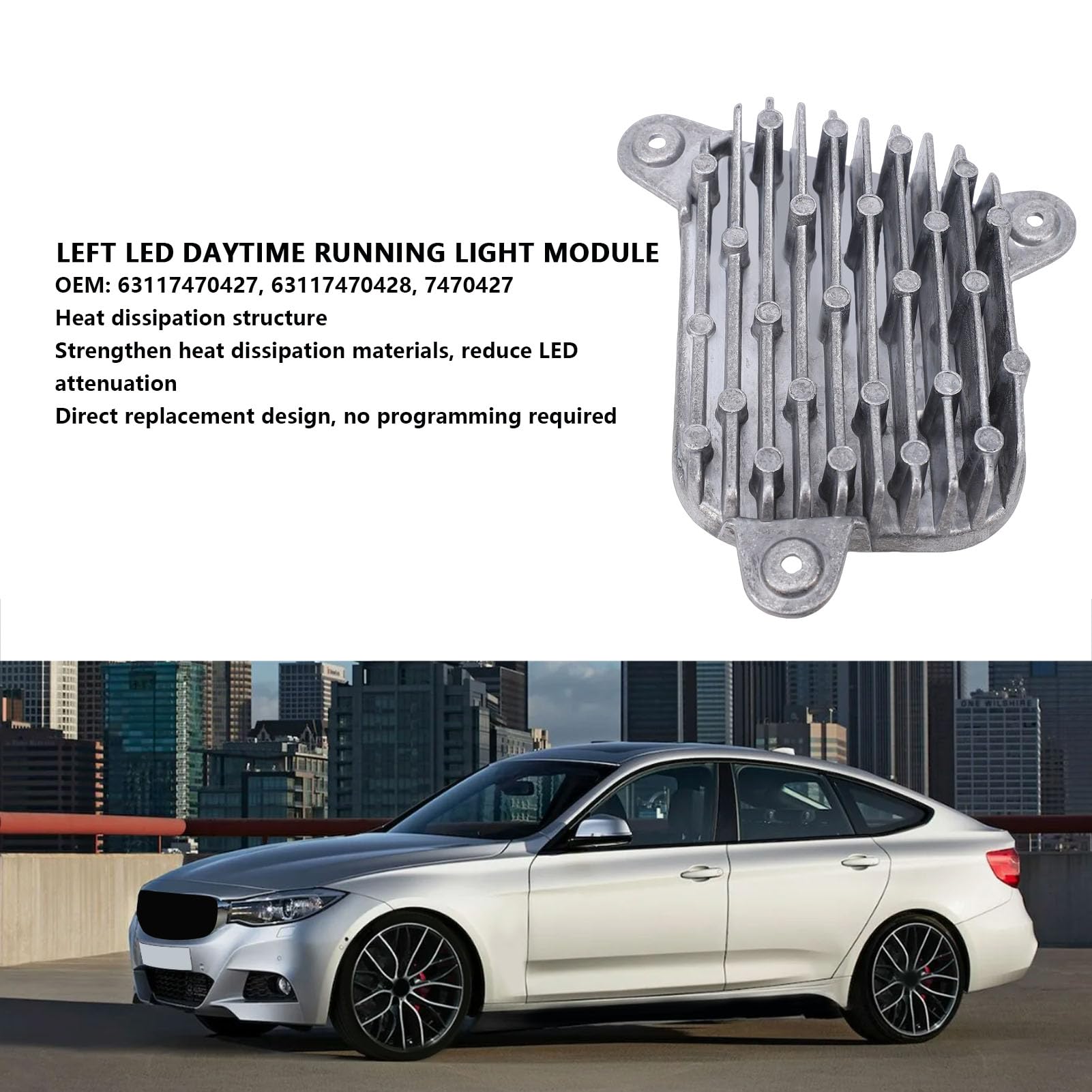 Moduł LED DRL, Lewe światło do Jazdy Dziennej 63117470428 dla Serii 3 F34 GT LCI 2016 2020, Wysoka jasność, łatwa i Niezawodna Instalacja, Dobre Odprowadzanie Ciepła, Długa