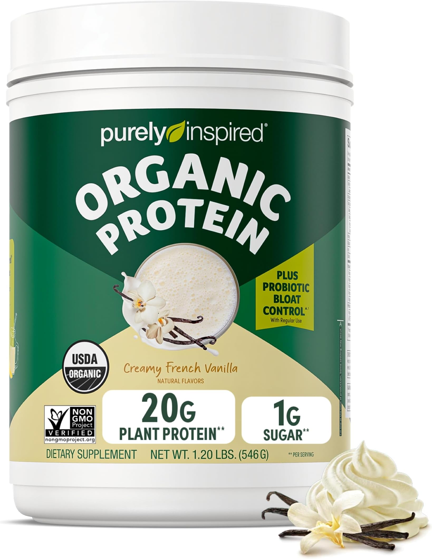 Muscletech Purely Inspired Organic Protein Plant-Based Nutritional Shake with Pea & Brown Rice Protein - Dairy & Gluten-Free, Non GMO and Vegan Friendly, Creamy French Vanilla Flavor 1.50 lbs