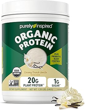Purely Inspired Plant-Based Protein Powder for Men & Women, Creamy French Vanilla (16 Servings) - Vegan & Organic - 20g of Pea Protein Powder for Smoothies & Shakes - Dairy-Free, Gluten-Free