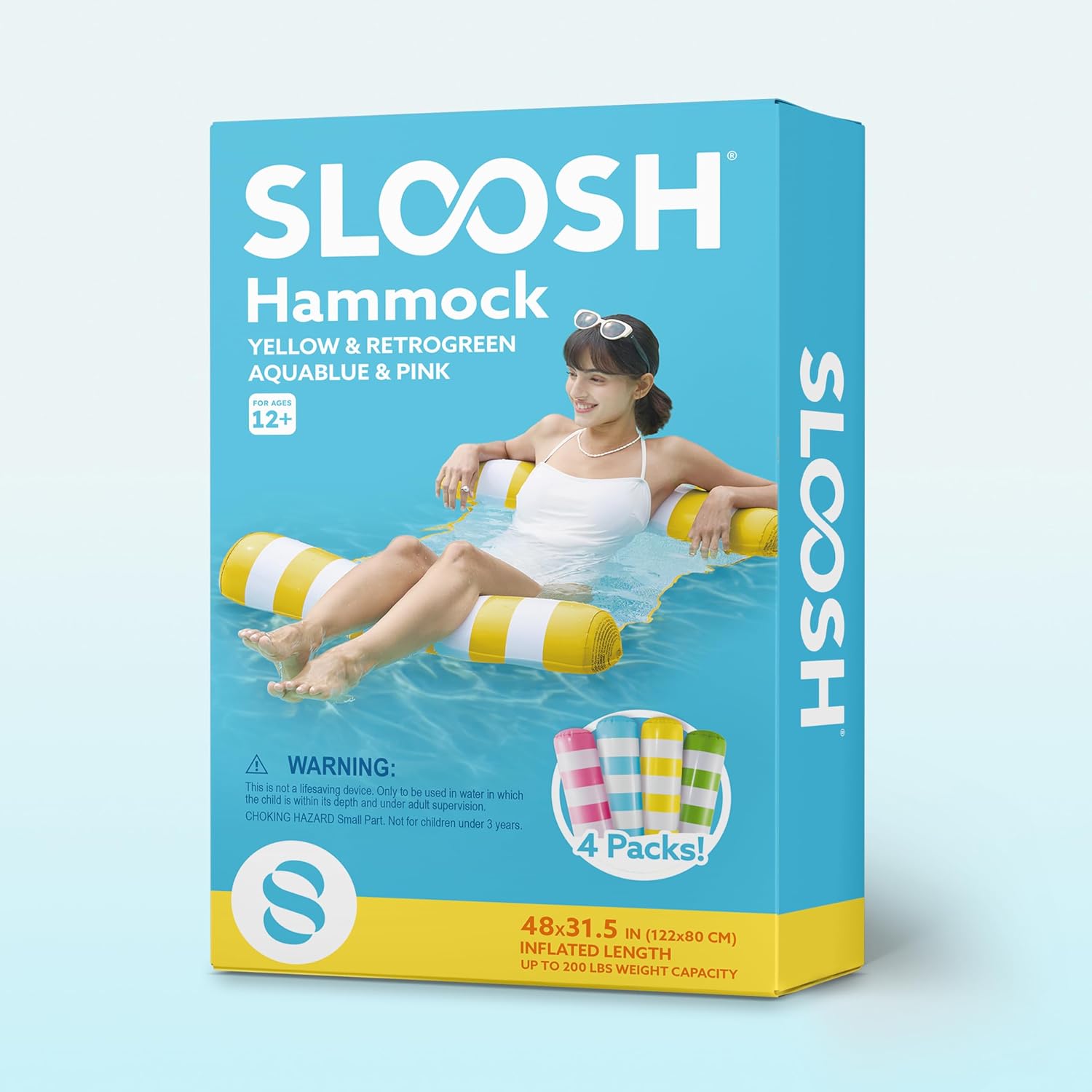 SLOOSH 4 Packs Strip Type Hammock Pool Floats Adults, 4-in-1 Multi-Purpose Inflatable Pool Floaties PVC Water Hammock Lounge