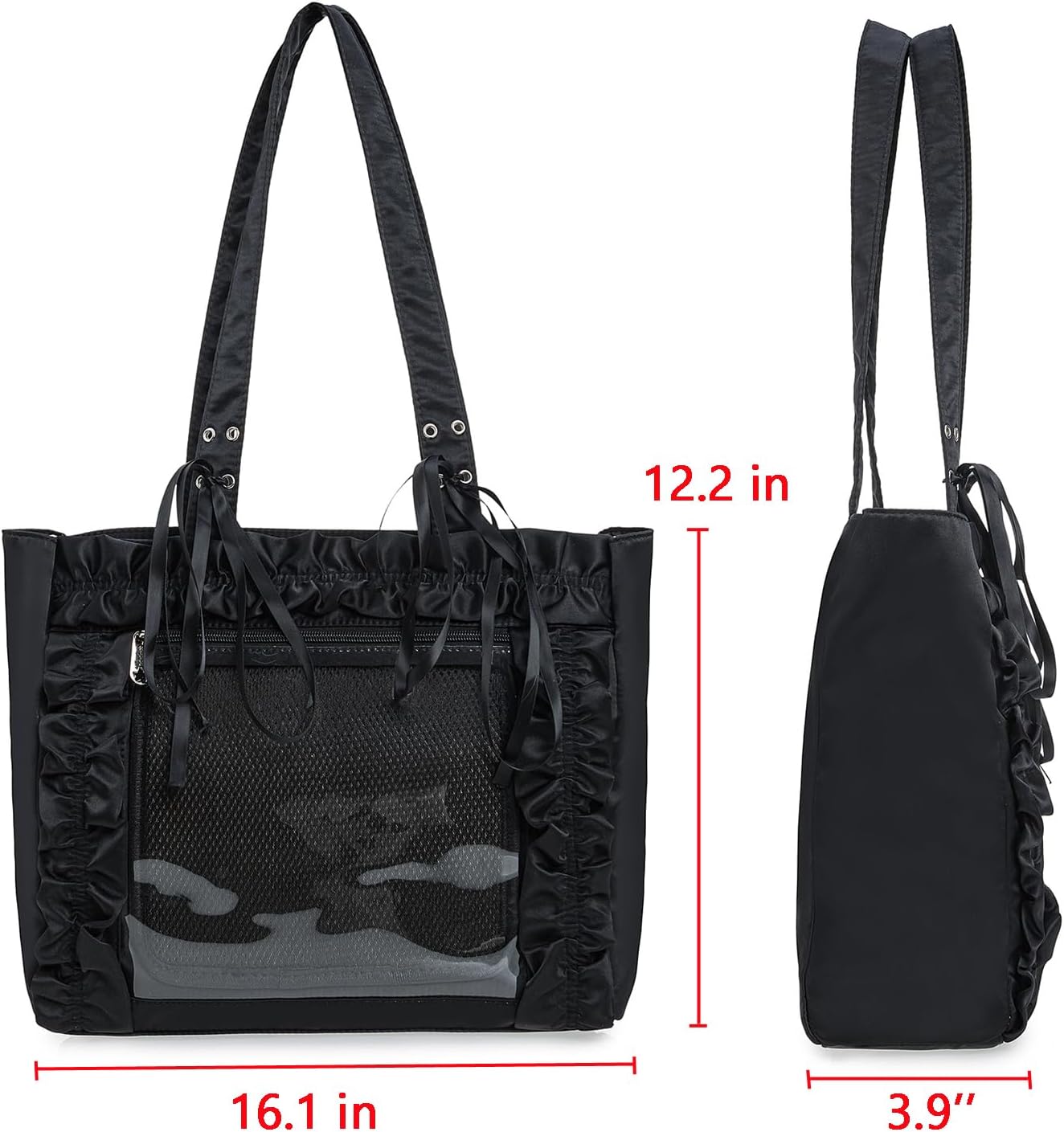 Womens Girls Tote Ita Bag Bowknot Wrinkled Edge Shoulder Bag Kawaii Purses and Handbags with Pin Display - Image 3