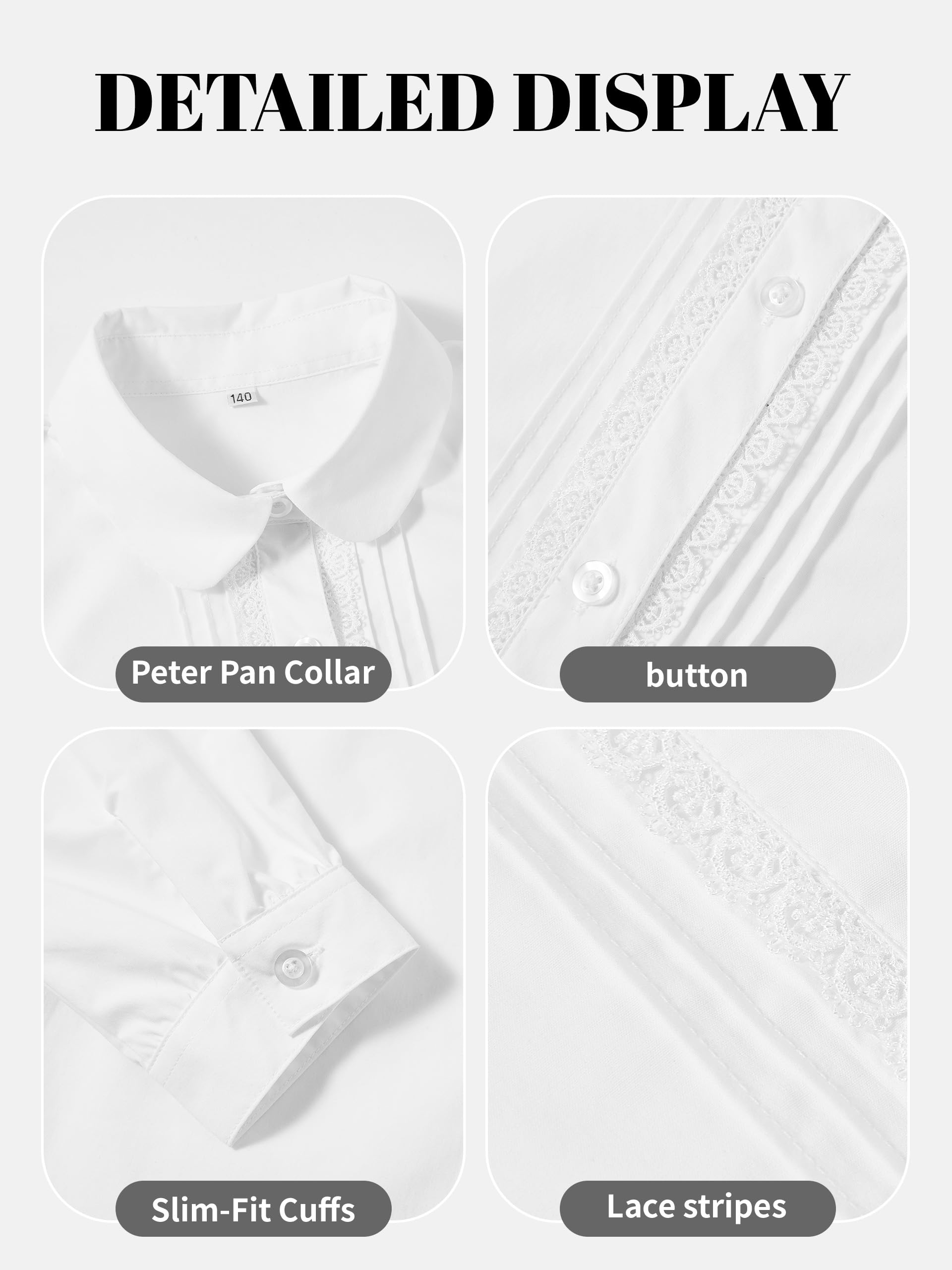 LOLANTA Chemisier à Manches Longues et col Peter Pan à Volants pour Filles, mélange Polyester-Coton, Chemise d'uniforme Scolaire
